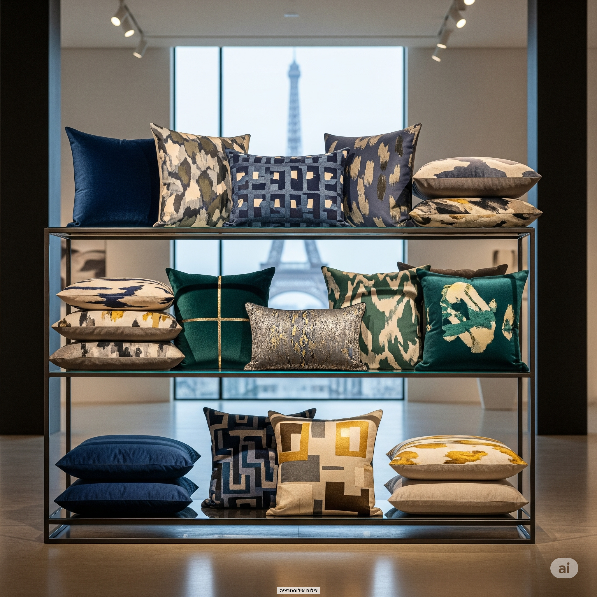 מעצב הפנים אורון מילשטיין מציג את קולקציית כריות הנוי שלו בתערוכת העיצוב הבינלאומית בפריז.